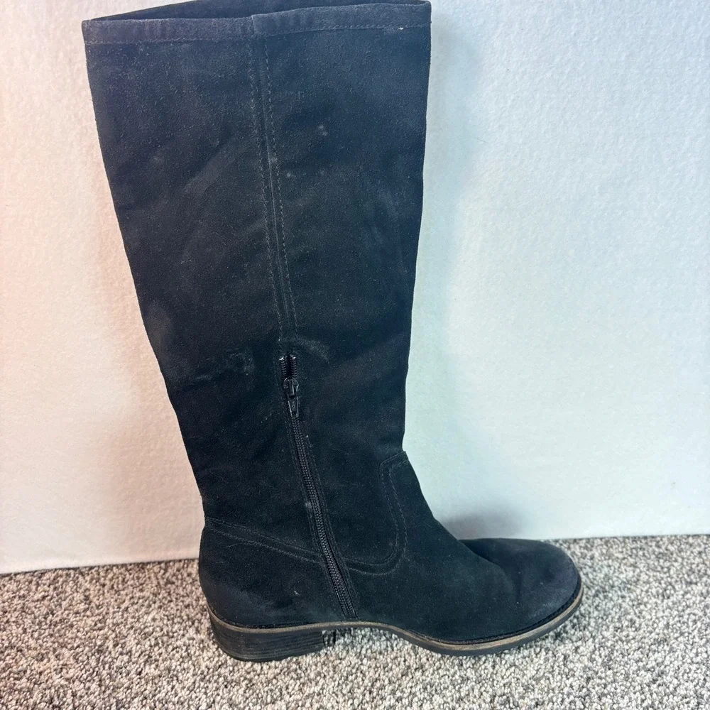 Franco Sarto A-Track Black Suede Tall Pull On Boots Leather Upper Size 8M
